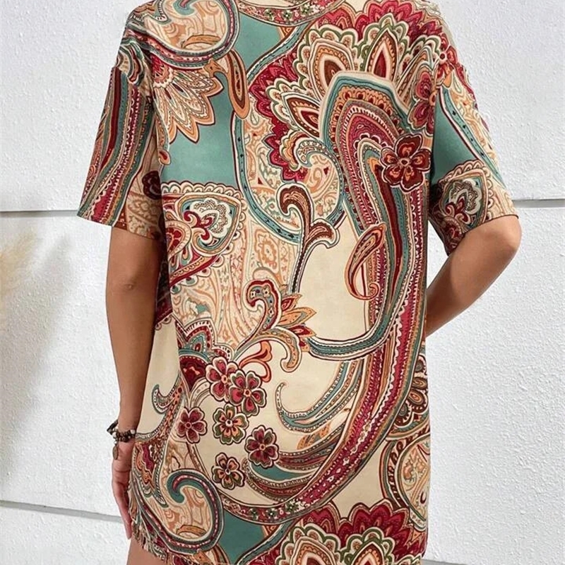 Plant Printing Shorts And Shirt Set Womens Comfortable Faux Windsuit TEMU European And American Cross-Border Style 250317