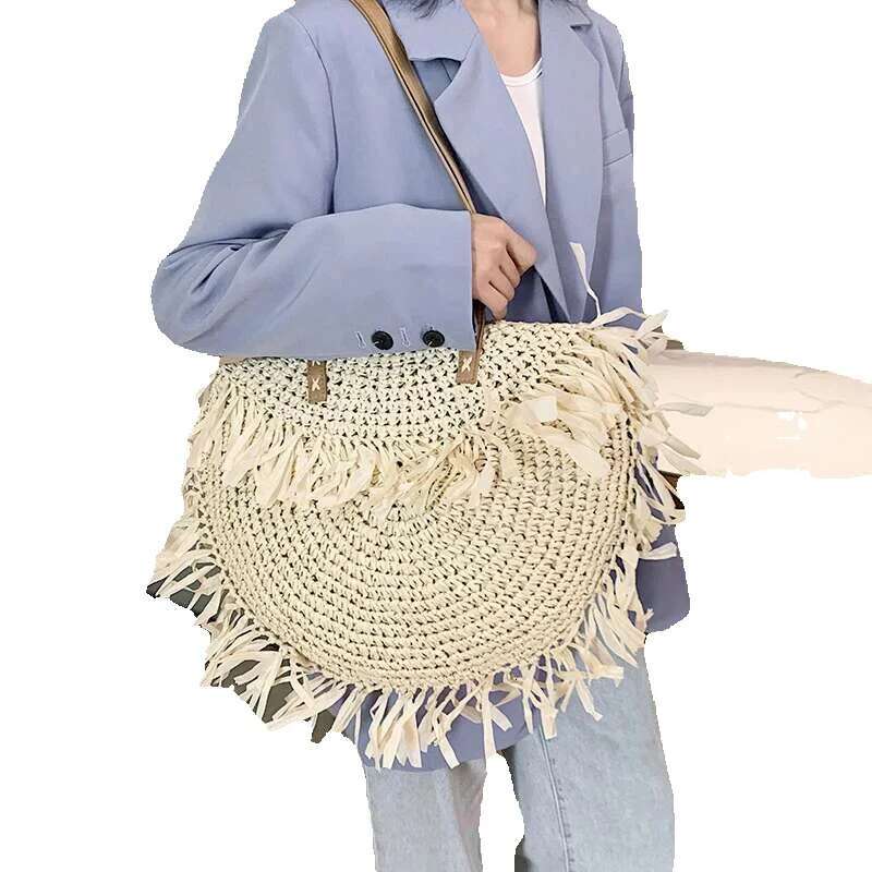 Shoulder Bags For Women 2024 Female Ins Summer Big Capacity Paper Handmade Woven Beach Bag Bohemia Bali Handbag