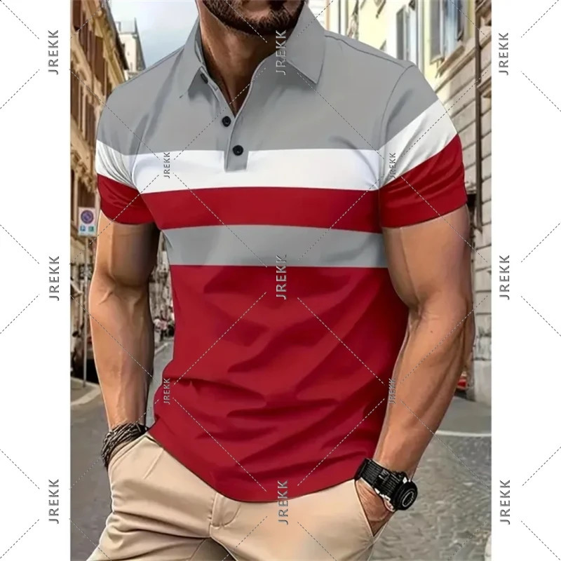 Classic Stripe Polo Shirt For Mens Clothing Basic Wild Business Short Sleeve Lapel Golf Shirts Summer Casual Street Men Tee Top 250311