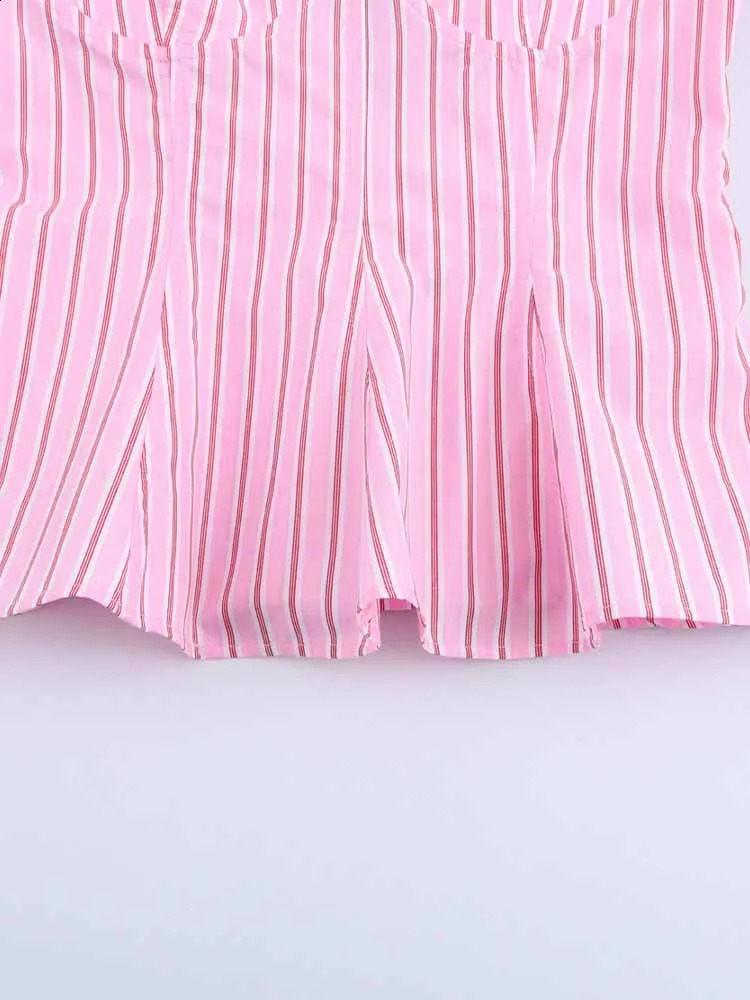 Spring womens clothing Striped poplin sleeveless camisole top Striped bow decoration elastic waist casual trousers 250324