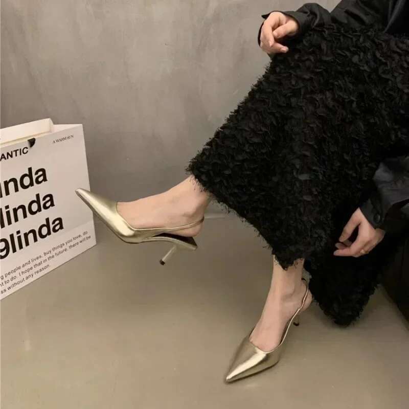 2025 Summer Sier Heels Pointed Toe Women Pumps Fashion Slip on Sgbacks Shoes Ladies Sexy Heel Party Dress Sandalias
