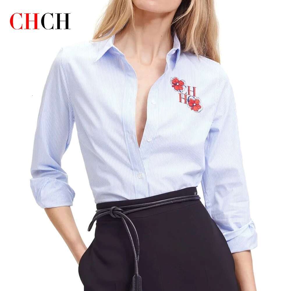 CHCH Fashion Minimalist Design New Stripe Slim Fit Business Commuter Office Women's Long Sleeve Shirt