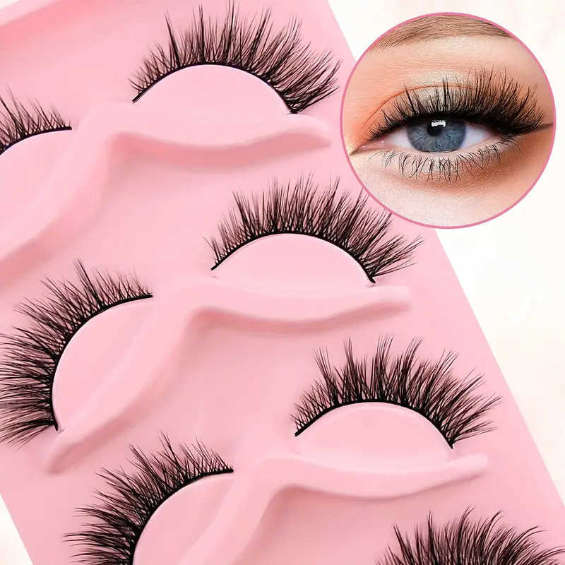 Five pairs of hard stem fake eyelashes with elongated tail natural cross thick and slanted fly elongated eyelashes W250324