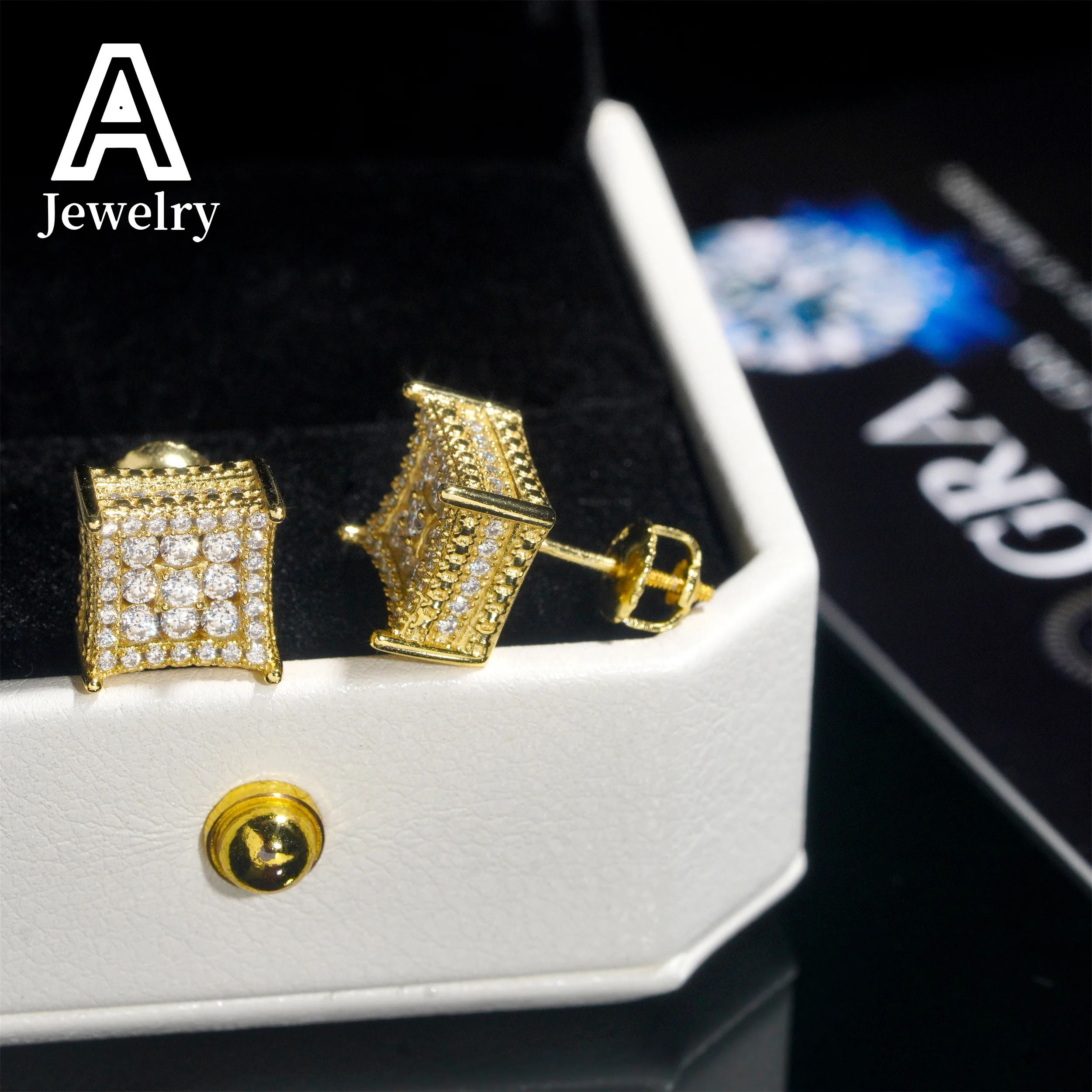 10MM Square Shape Moissanite Earrings 925 Silver Hip Hop Jewelry Fashion Men Women Lab Diamond Studs