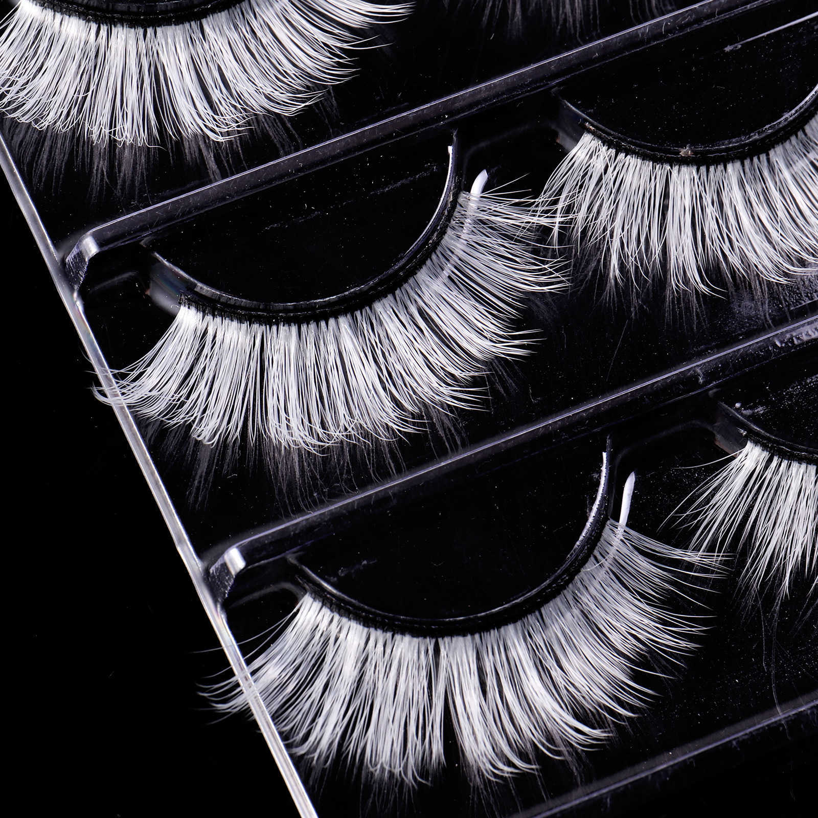 New Exaggerated Holiday Style White False Eyelash 3-Pair Set Long Short Synthetic Eyelash W250324