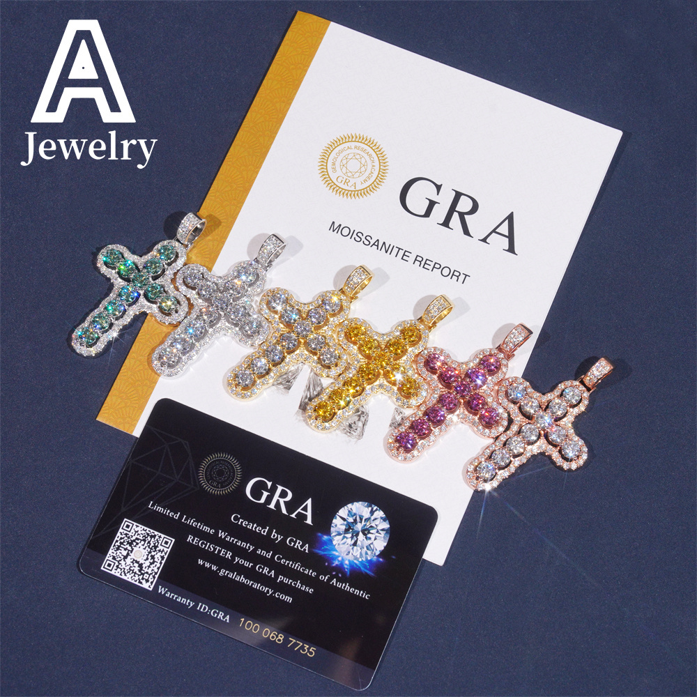 New Arrivals Colorful Charms S925 Custom Fashion Hip Hop Moissanite Jewelry Cross Pendant Iced Out VVS Moissanite Pendant