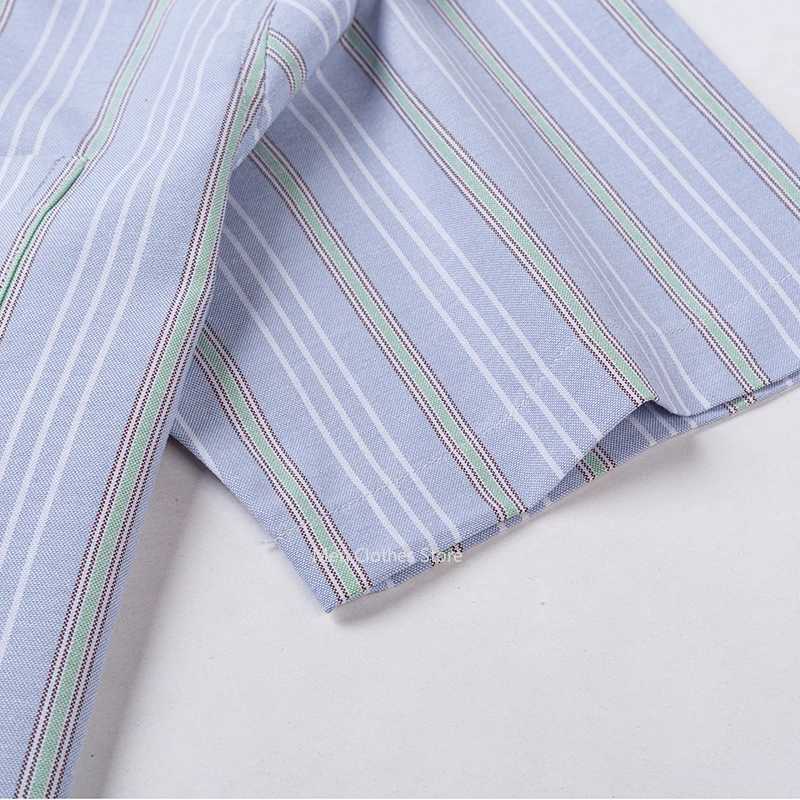 Mens summer short sleeved Oxford pure cotton striped solid color comfortable and breathable business casual mens clothing X250324