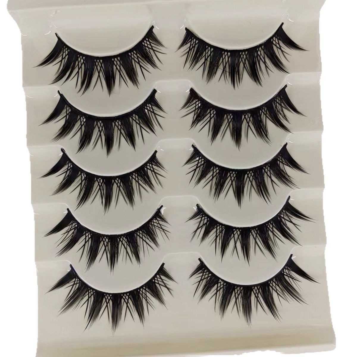 5-Pair COS Makeup Stage Performance Natural False Eyelash Thick Cross Eyelash Manga Full Article W250324