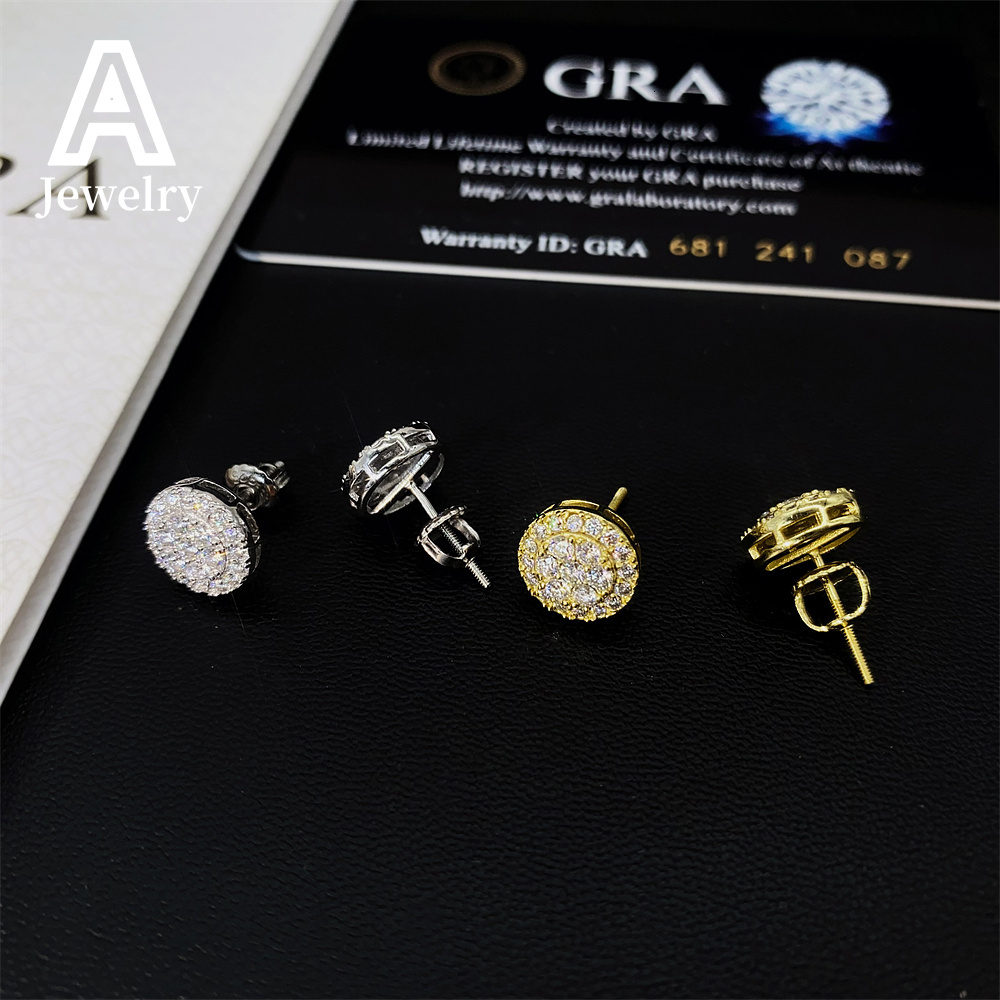 Fine jewelry Round Shape Cluster Diamond Studs Women Earrings 925 Sterling Silver Moissanite Jewelry Fashion Hip Hop Ear Studs