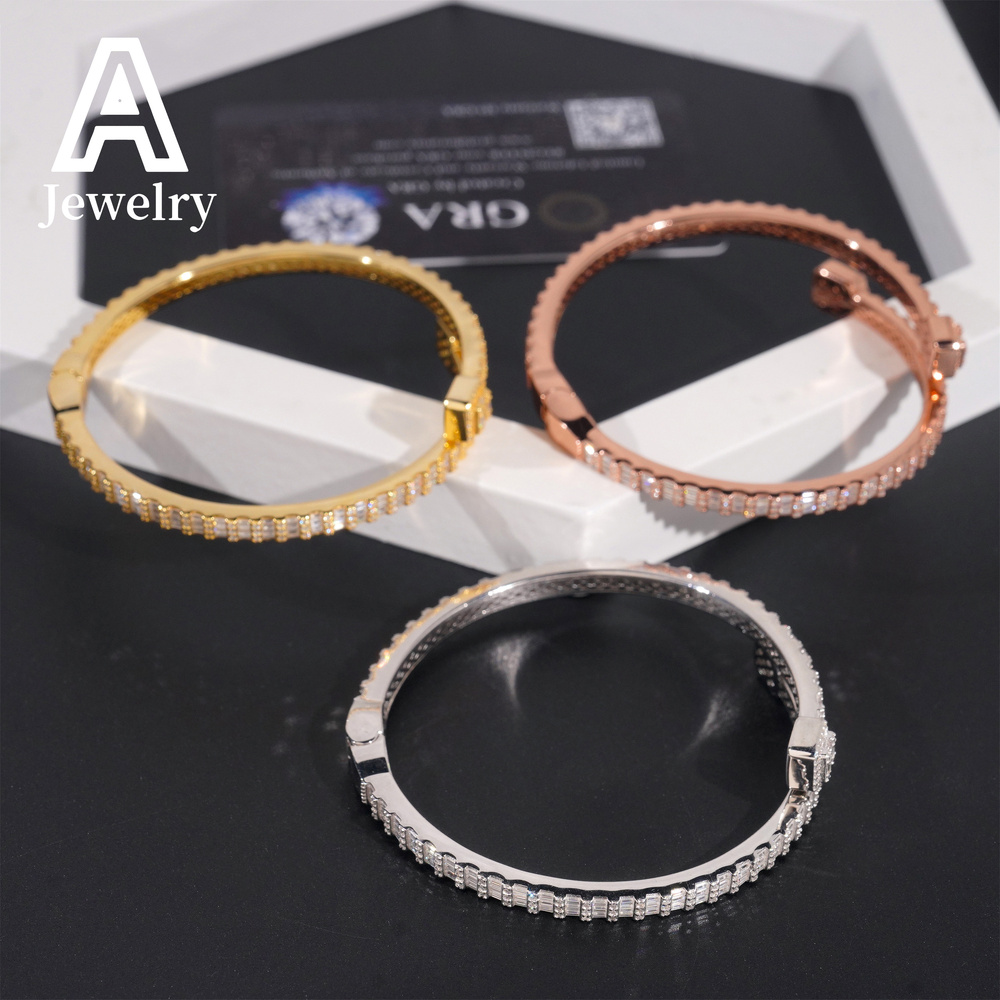 Fashion Jewelry Baguette Moissanite Bangles 925 Silver Trendy Jewelry Clover Bangles Bracelets