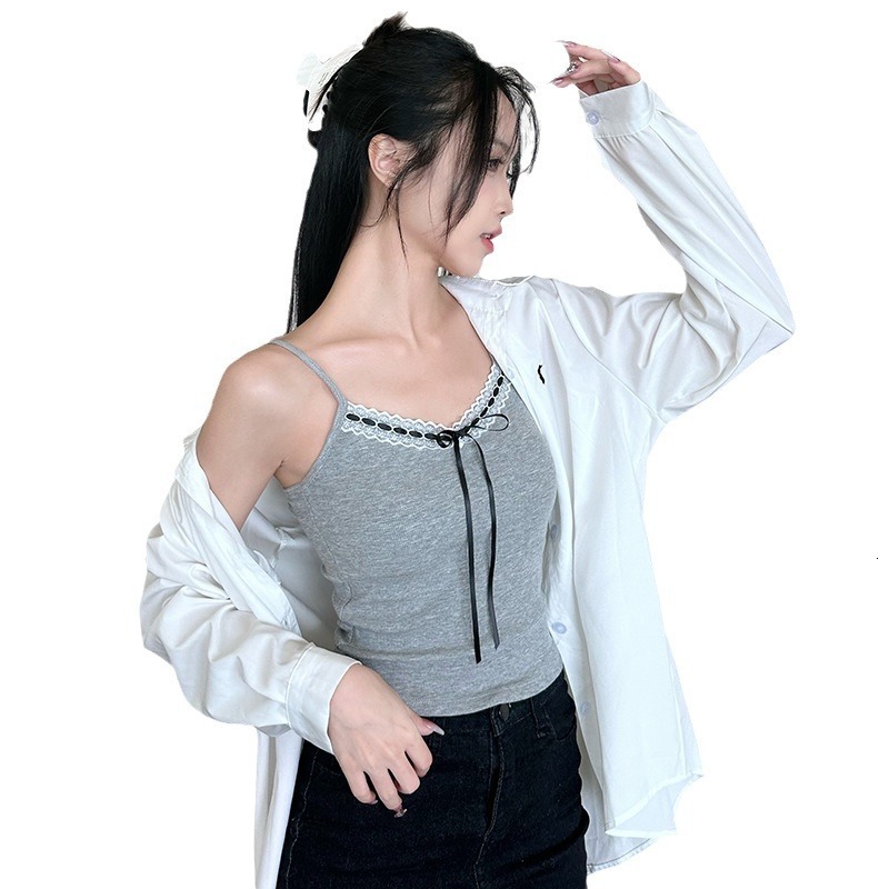 2025 New Designer Pure Desire Lace Beautiful Back Women's Tank Top Summer With Chest Cushion, Fixed Cup Spicy Girl's Inner And Outer Wear Ta