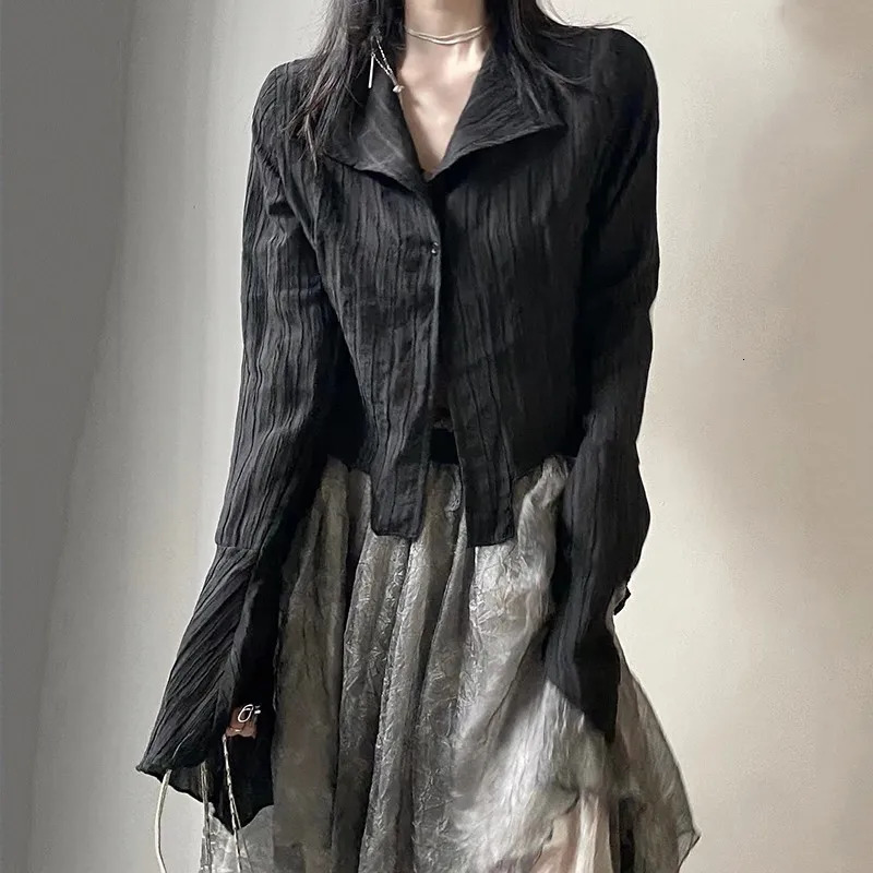 Karrram Gothic Black Shirt Yamamoto Style Dark Aesthetic Shirt Womens Irregular er Clothing Emo Alt Clothing Grunge Top Y2k 250322