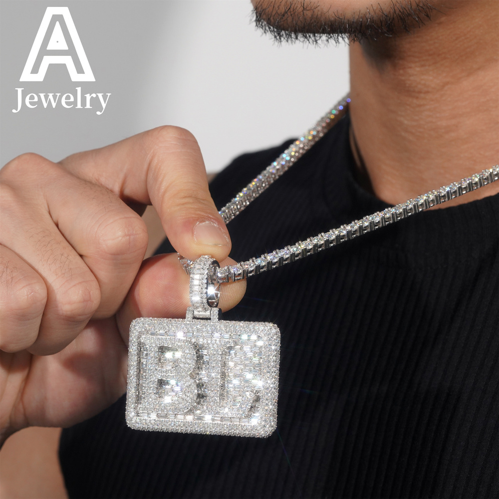 Fine Jewelry Letter Pendant Initial Letter BL Baguette Moissanite 925 Hip Hop Iced Out Pendant Jewelry Moissanite Pendant