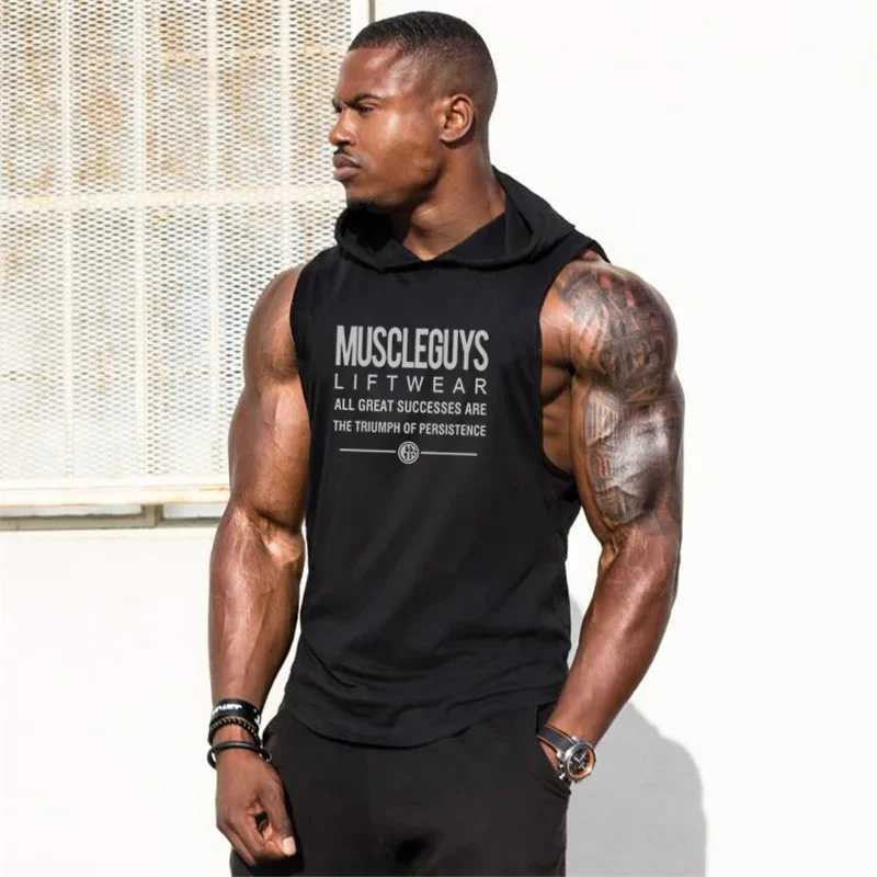 Muscled sleeveless shirts hoodie brands gym clothing fitness men bodybuilding stringer tank tops hoodies X250324