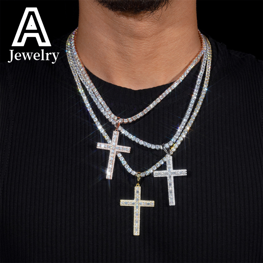 New Style Hip Hop iced out Cross Pendant Moissanite Pendant Pass Diamond Teste Pendantr