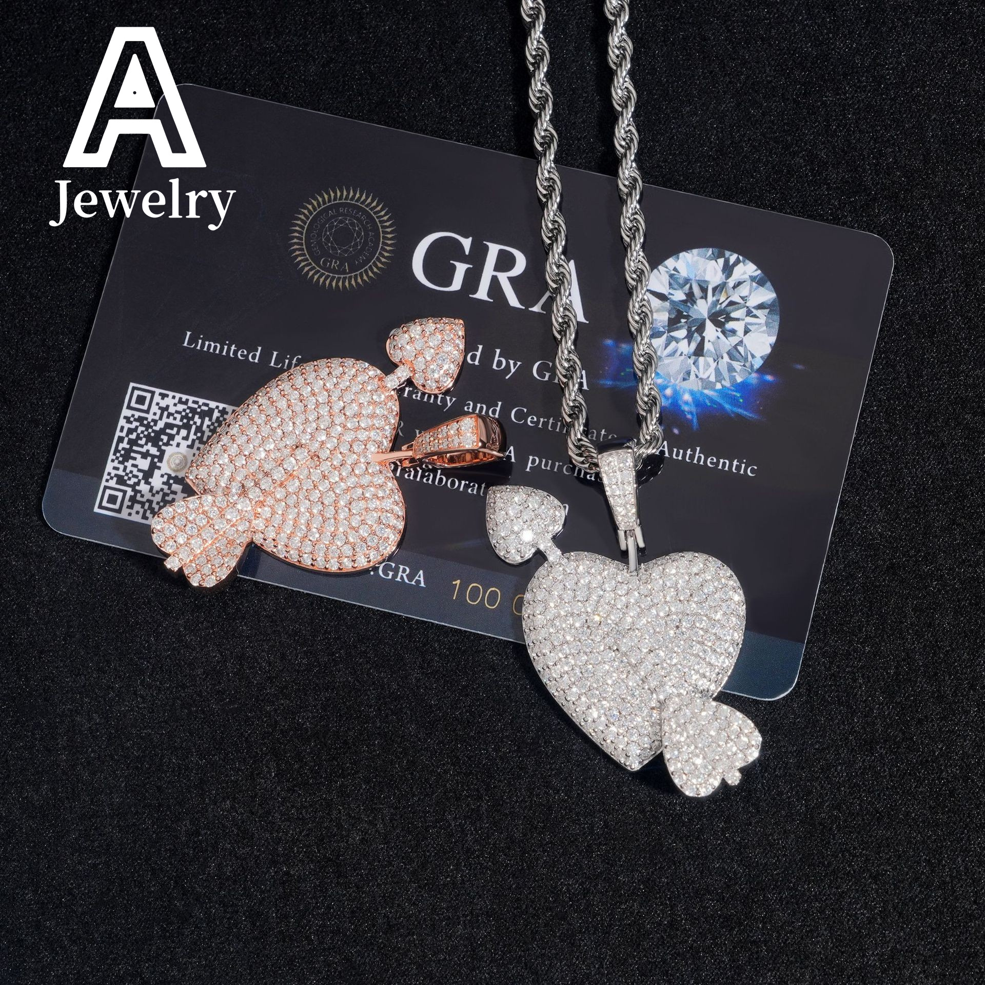 Fashion Moissanite Pendant Custom Hip Hop Jewelry 925 Sterling Silver Lab Diamond Pendants An Arrow Through the Heart