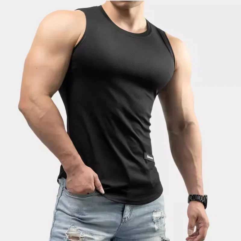 New gym training tank top mens sports T-shirt summer thin mesh breathable fitness running vest quick drying sleeveless top X250324