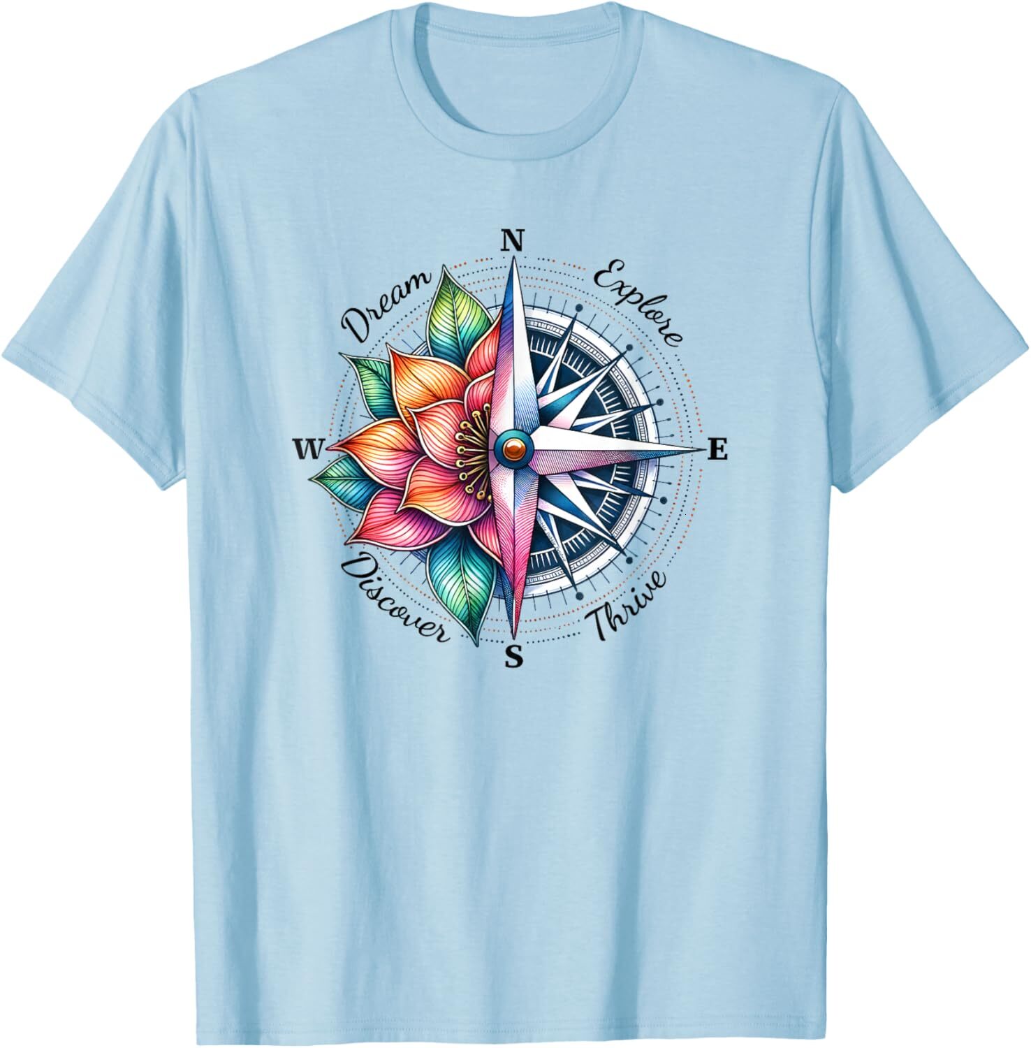 T shirt for Mens Traveler Compass Dream Explore Discover Thrive Adventure T-Shirt Shirts Tshirt Graphic Tee Casual Tops Clothes Short sleeve