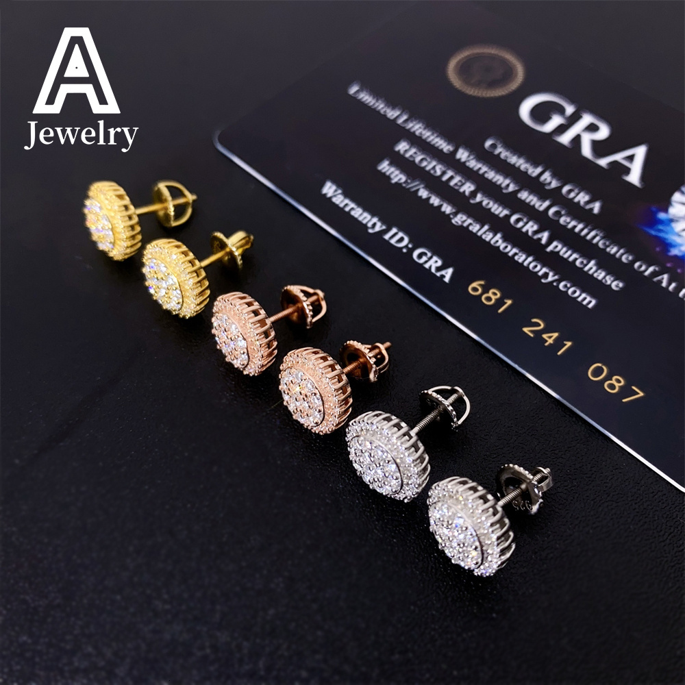 New men and women personality 925 silver Moissamite trend round earrings European and American rapper hot earrings