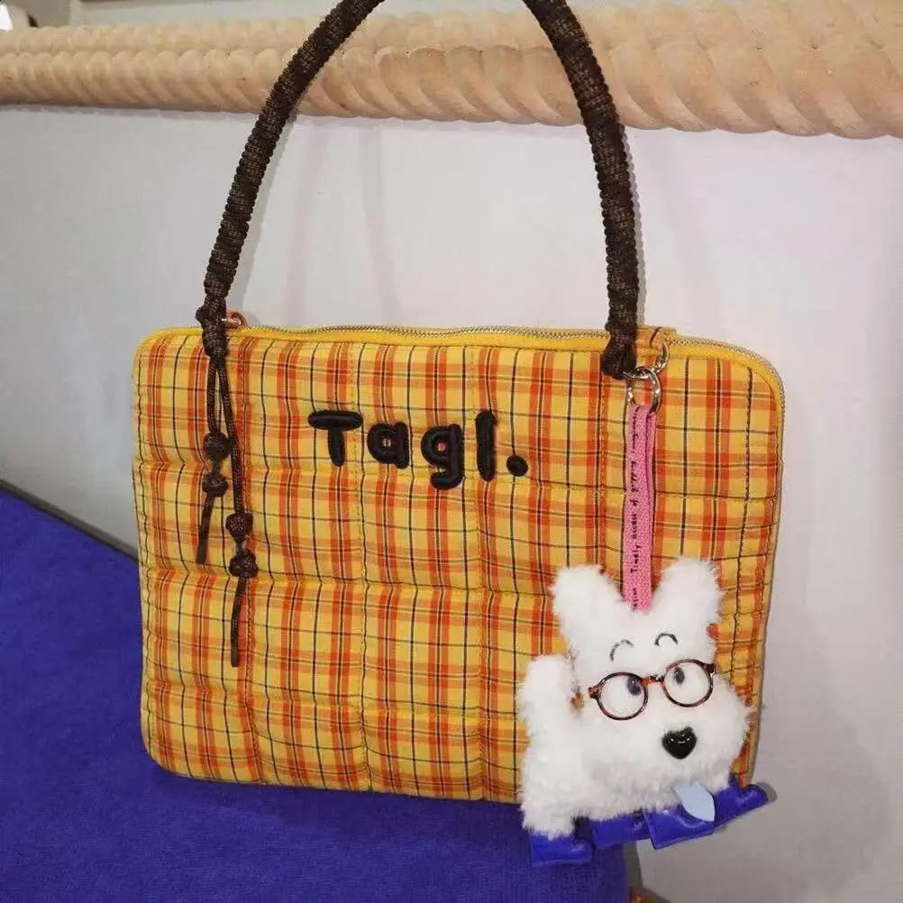 Universal Vintage Orange Large Capacity Laptop Sleeve Plaid Blue Handbag Shoulder Computer Bag Notebook For Case lpad Pro 250314