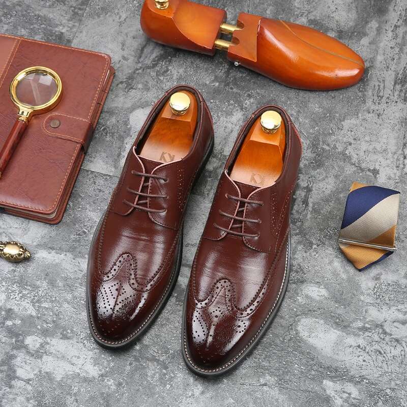 Handmade Oxford designer Brogue Men Leather Fashion Wedding Shoe Business Office Men's Shoes Size 38-48