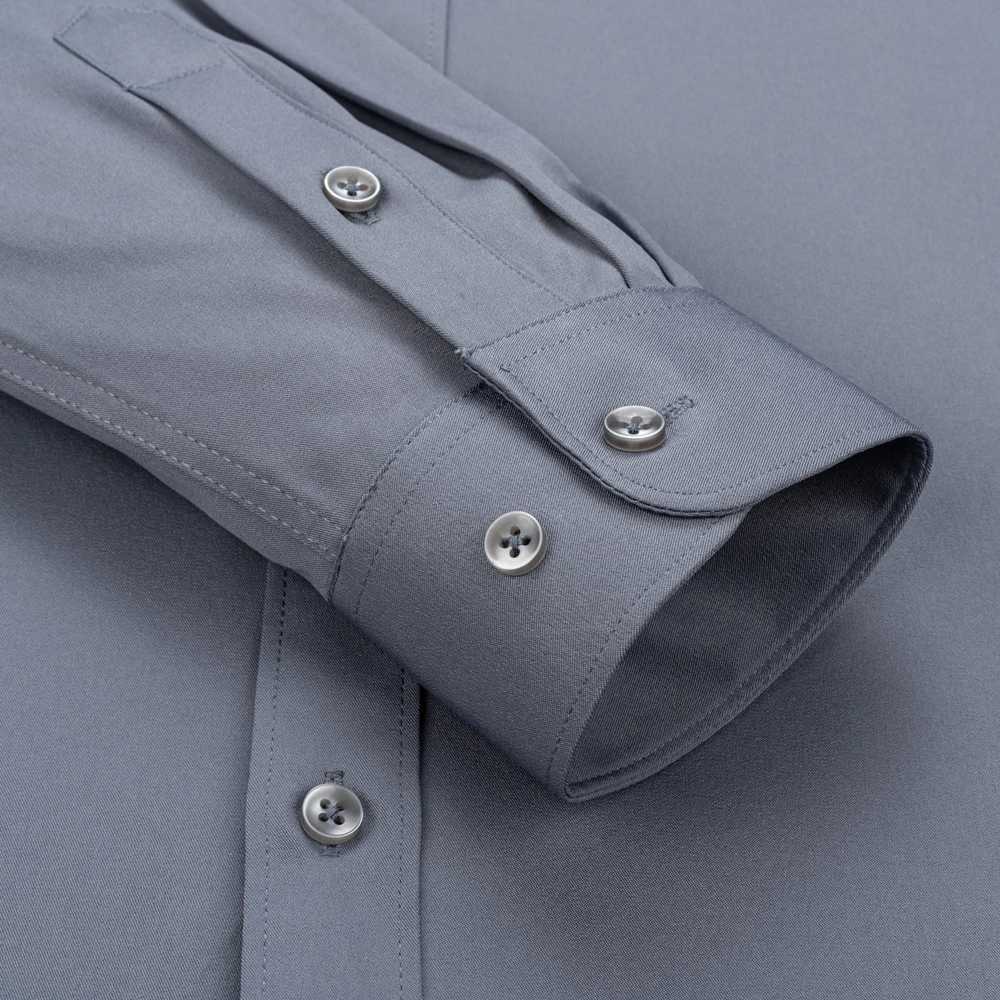 Mens elastic casual smooth material long sleeved ironless shirt comfortable and soft wrinkles ultra-thin fit solid formal shirt X250324