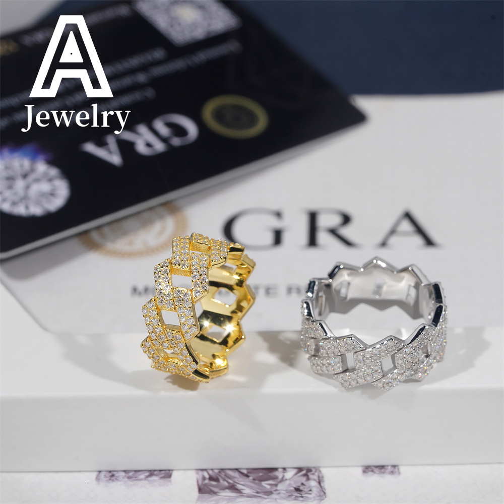 Europe and America 925 Sterling silver VVS Mossany Personality Fashion ring Hip Hop fashion mens round exquisite accessories