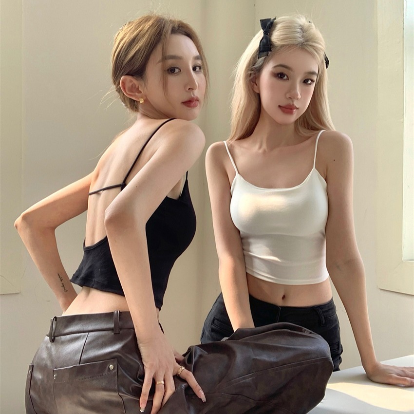 2025 Summer Outdoor Beach Women's Short Sexy Hot Girl Strap Designer Tank Top Women's Slimming One Piece Cup Inner Double Small Tank Top