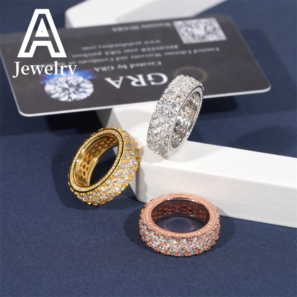 Hip Hop VVS Moissanite NEW ARRIVAL Affordable Side Setting Band Ring 2 rows Championship 925 rings for men