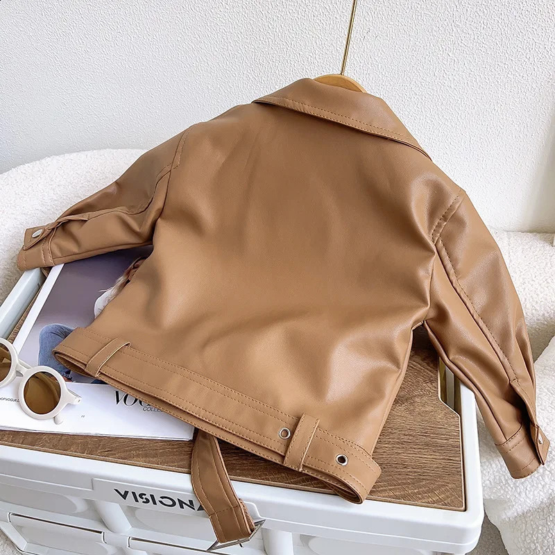 Baby womens leather jacket boys spring jacket childrens short collar clothes autumn jacket childrens fashionable casual zipper top 250324