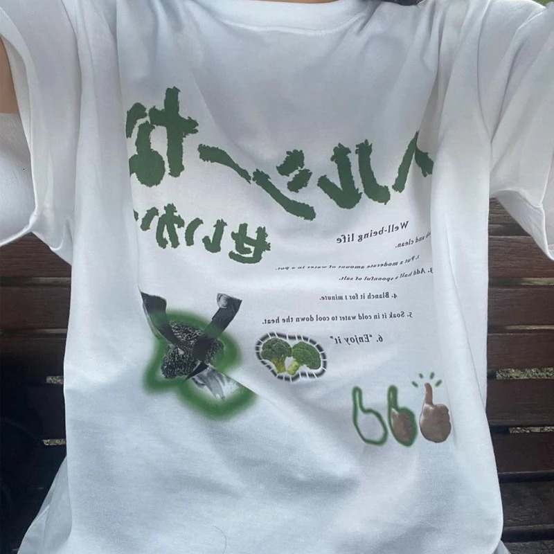 Y2k Japanese Street Clothing Tshirt Womens Large Harajuku Funny Fashion Graphic Top 250324