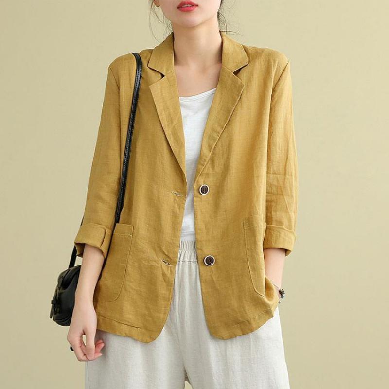 D321Casually Chic Linen Small Suit with Long Sleeves - Comfortable Cotton Blend for Spring & Summer