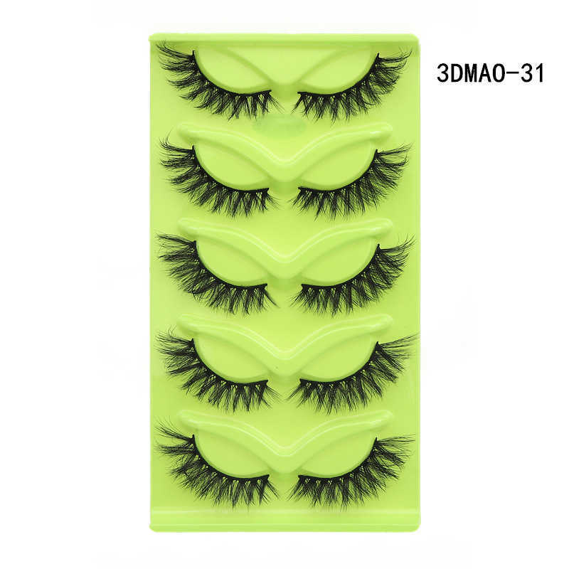 5 pairs of green fox eyes cat eyes fox series fake eyelashes crossed design thick eye tail extended one piece W250324