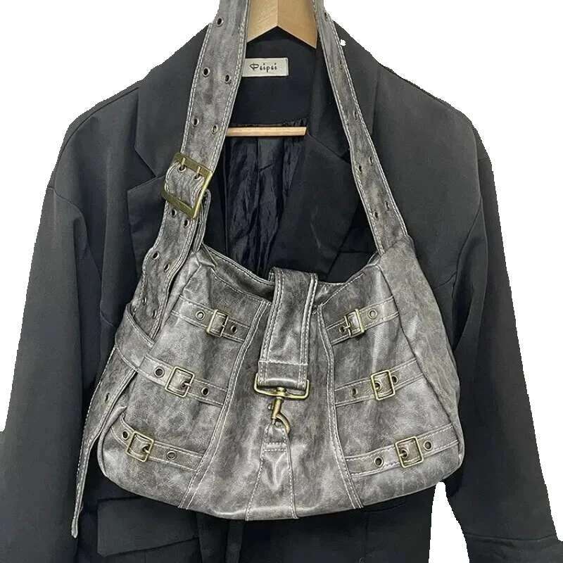 MBTI Fashion Vintage Womens Shoulder Large Capacity Punk Designer Men Black Tote Bag Advanced Shopper Casual Handbag