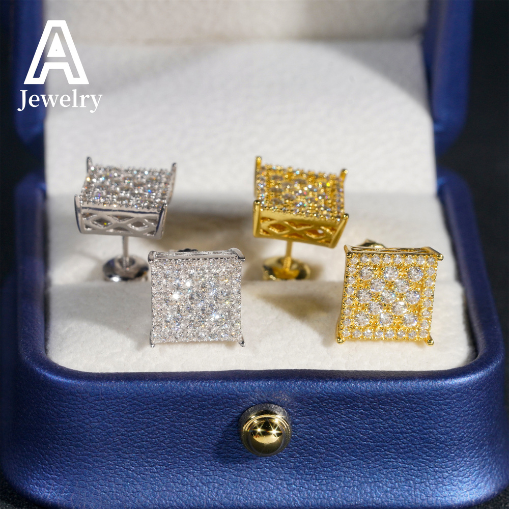 Fine jewelr Maker Wholesale Ready Made Jewelry Round Circle ear studs moissanite screw back earrings 925 Silver jewelry earrings