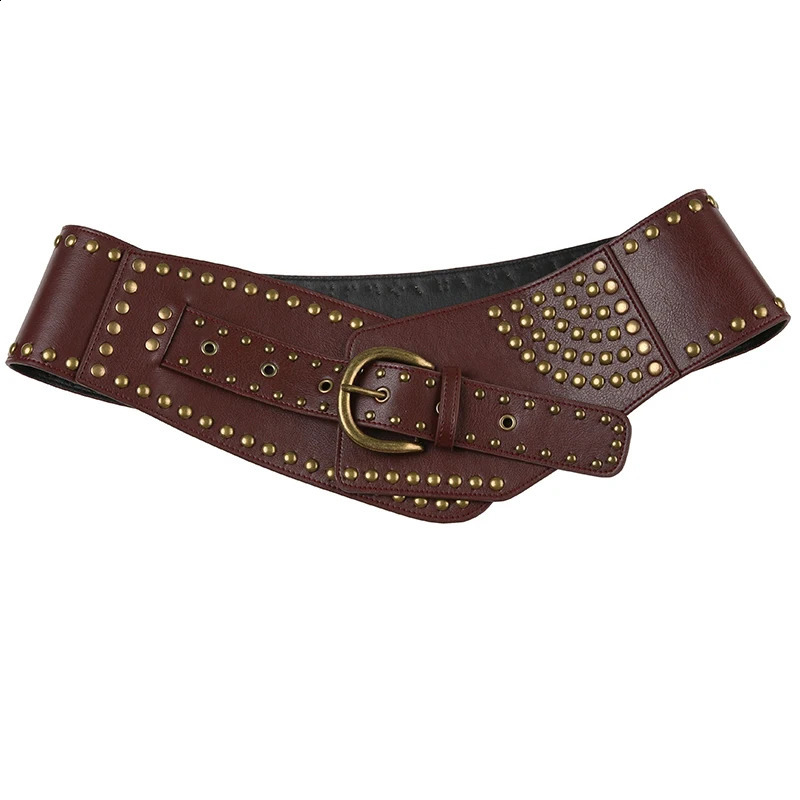 Rockmore Vintage PU Wide Belts Rivet Pin Buckle Leather Belt for Women Dress Jeans Waistband y2k Punk Rock Accessories 250318