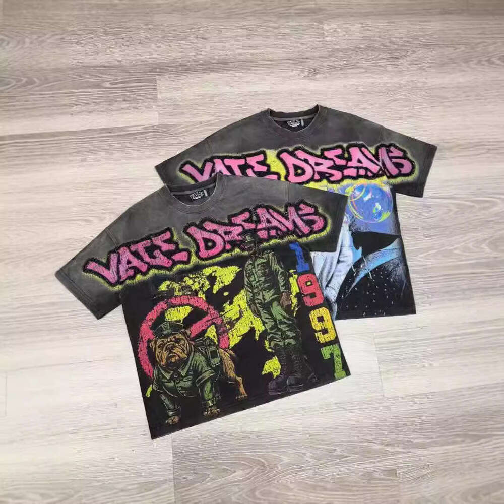 American hip-hop printed T-shirt washed loose Harajuku fashion street trend casual couple top