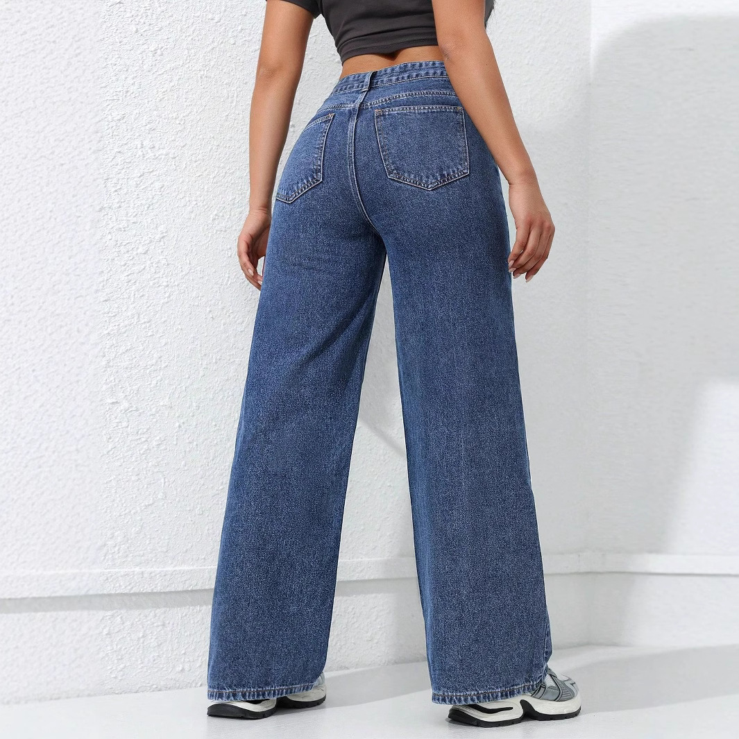 American wide leg jeans for women in the spring of 2025, washed with water, loose fit, slimming straight leg, floor length denim pants JEANS