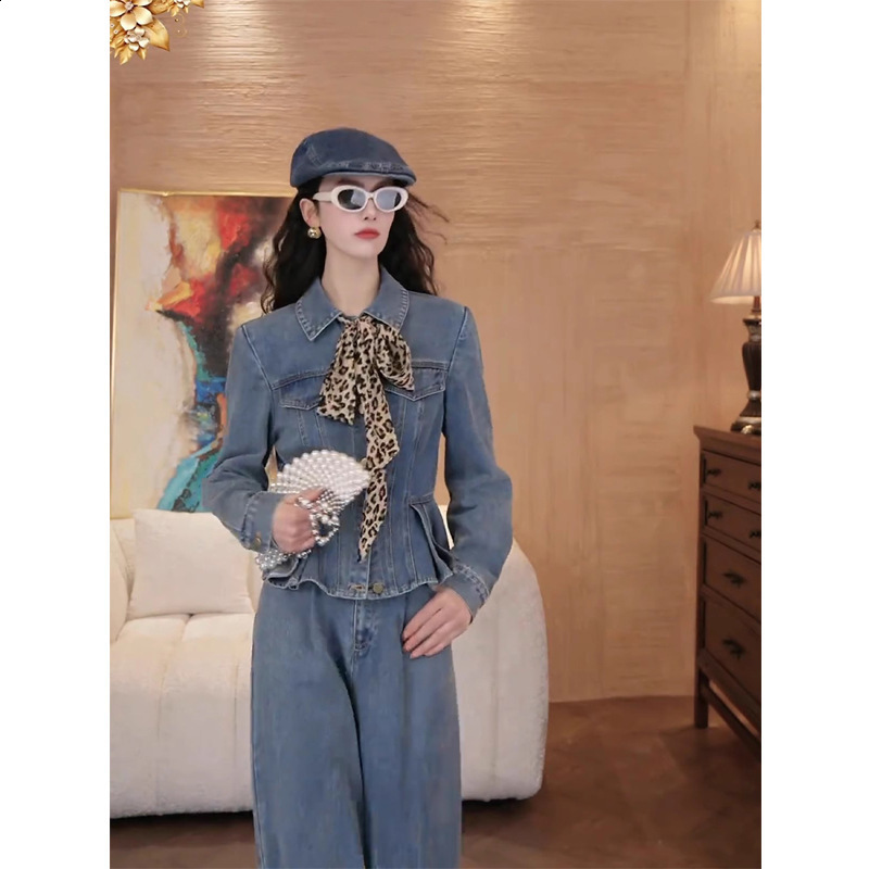 Long Sleeve Jeans Jacket Women Vintage Stitching Clothing Fashion Casual Streetwear Ruffles Chaquetas De Mujer 210520
