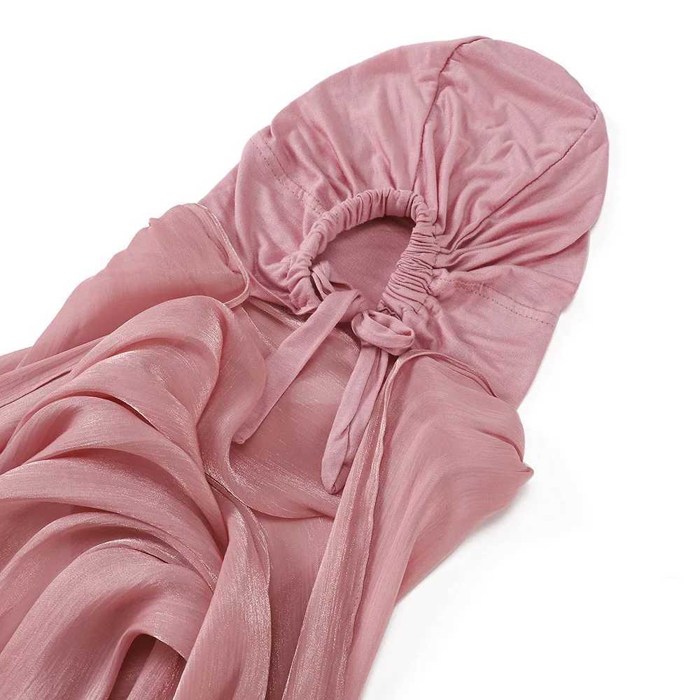 New Micro Light Silk Scarf with Jersey Bottom Inner Strap Hoodie Long Shawl Neck Cover Instant Headscarf X250324