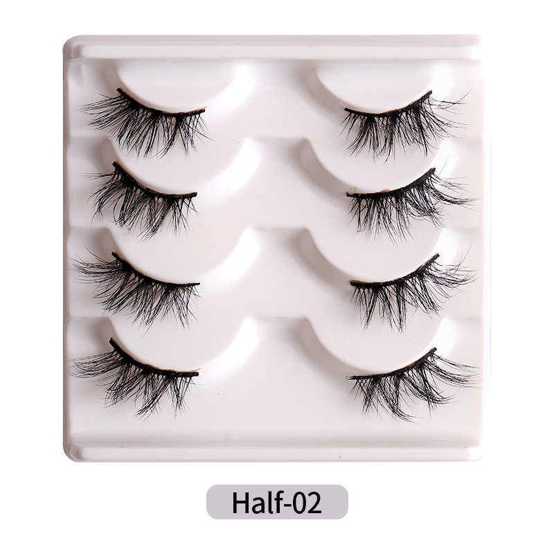Messy and exaggerated high imitation mink fur half eye false eyelashes 4 pairs set thick curled eyelashes W250324