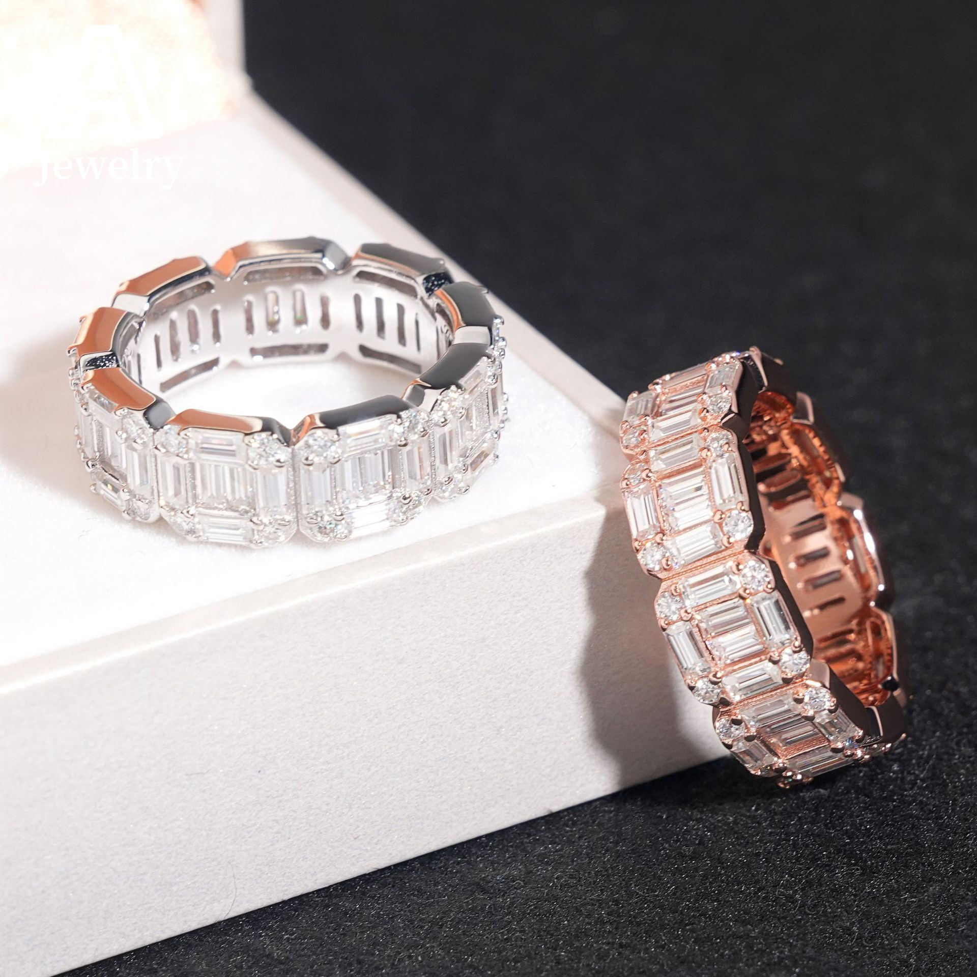 New Style unique flat line cut 925 sterling silver Moissanite ring for men and women Hip Hop set fashion rings