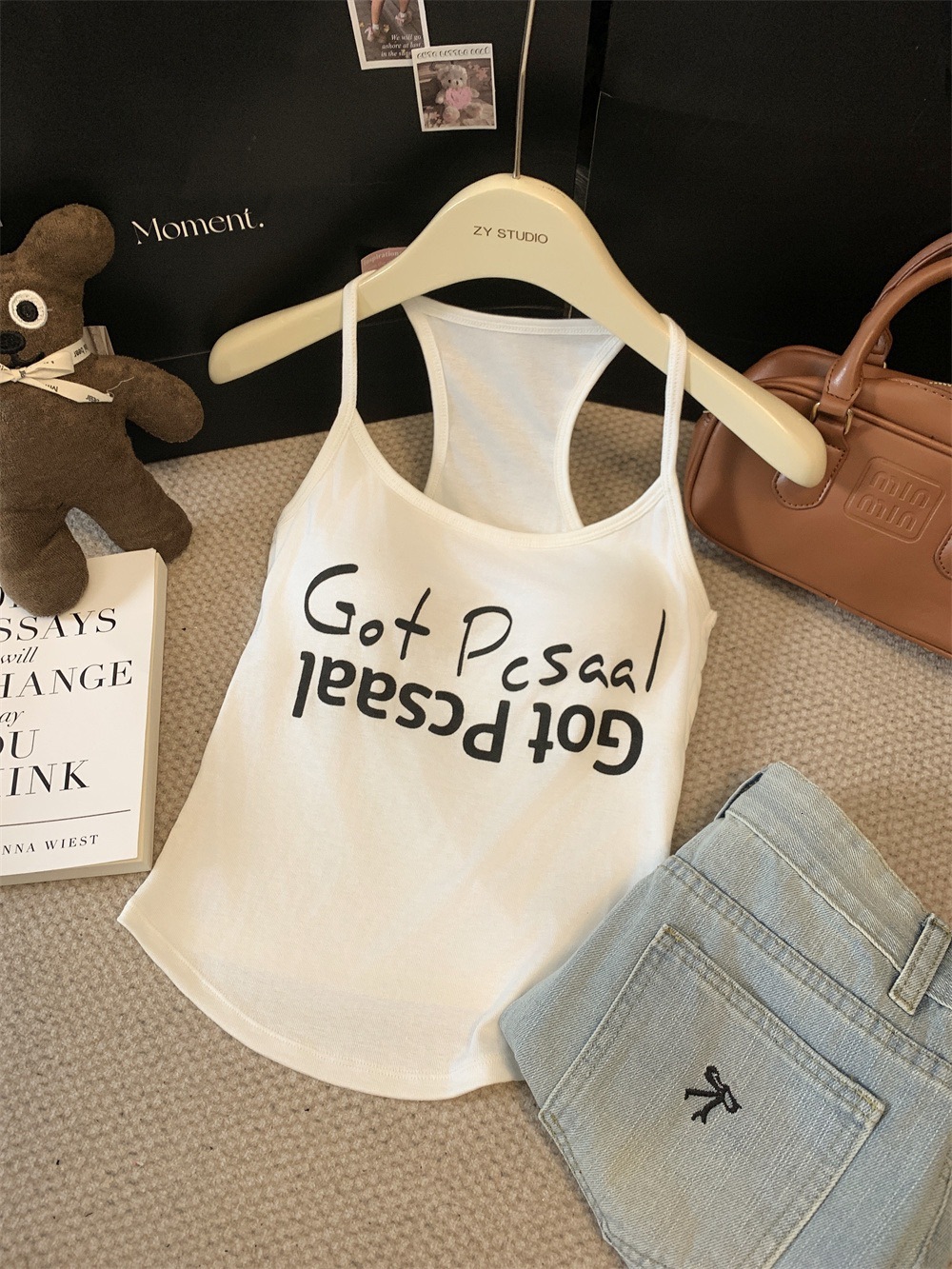 2025 New American Spicy Women's Designer Letter Printed Tank Top Outdoor Summer Slim Fit Beach Inner Base Short Sleeve Top Outer Layer