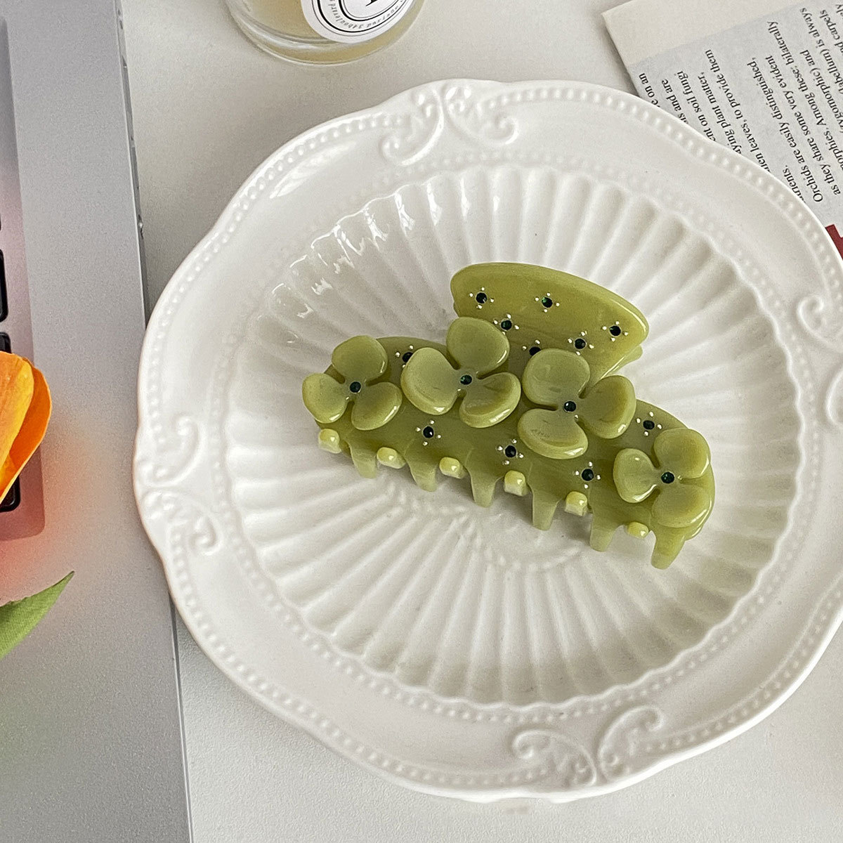 Heavy Acetate Flower Series Small Fresh Medium Acetate Stereoscopic Flowers Colorful Diamonds Hair Grip Female Long Hair Clips