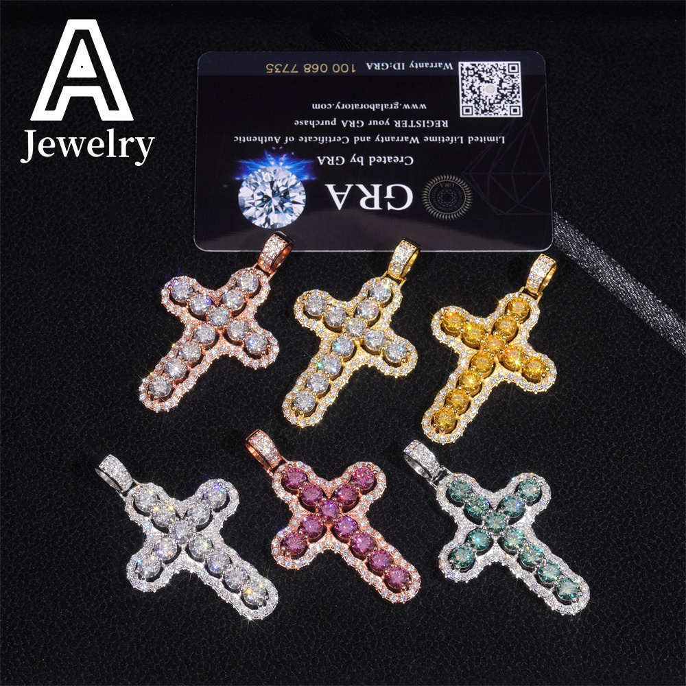 New Arrivals Colorful Charms S925 Custom Fashion Hip Hop Moissanite Jewelry Cross Pendant Iced Out VVS Moissanite Pendant