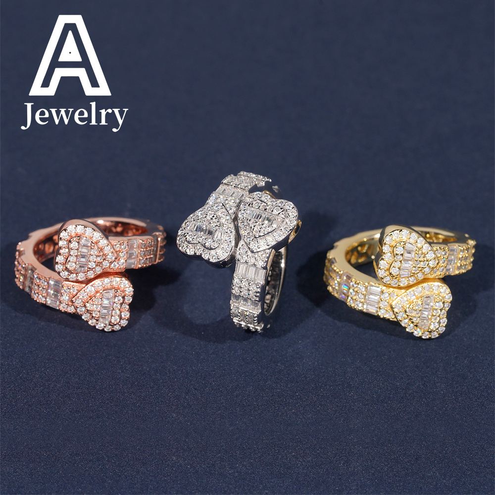 Baguette Double Heart Ring Moissanite Championship Ring sterling silver rings for men hip hop Fine Jewelry Unisex