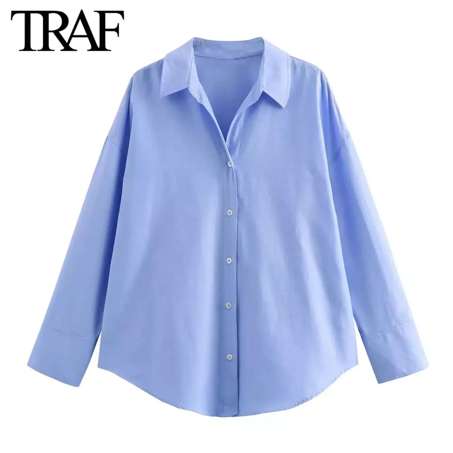 TRAF Women Fashion Spring Cotton Oxford Long Sleeve Single-Breasted Lapel Blouse Street Clothing Shirt Chic Ladies Tops Mujer