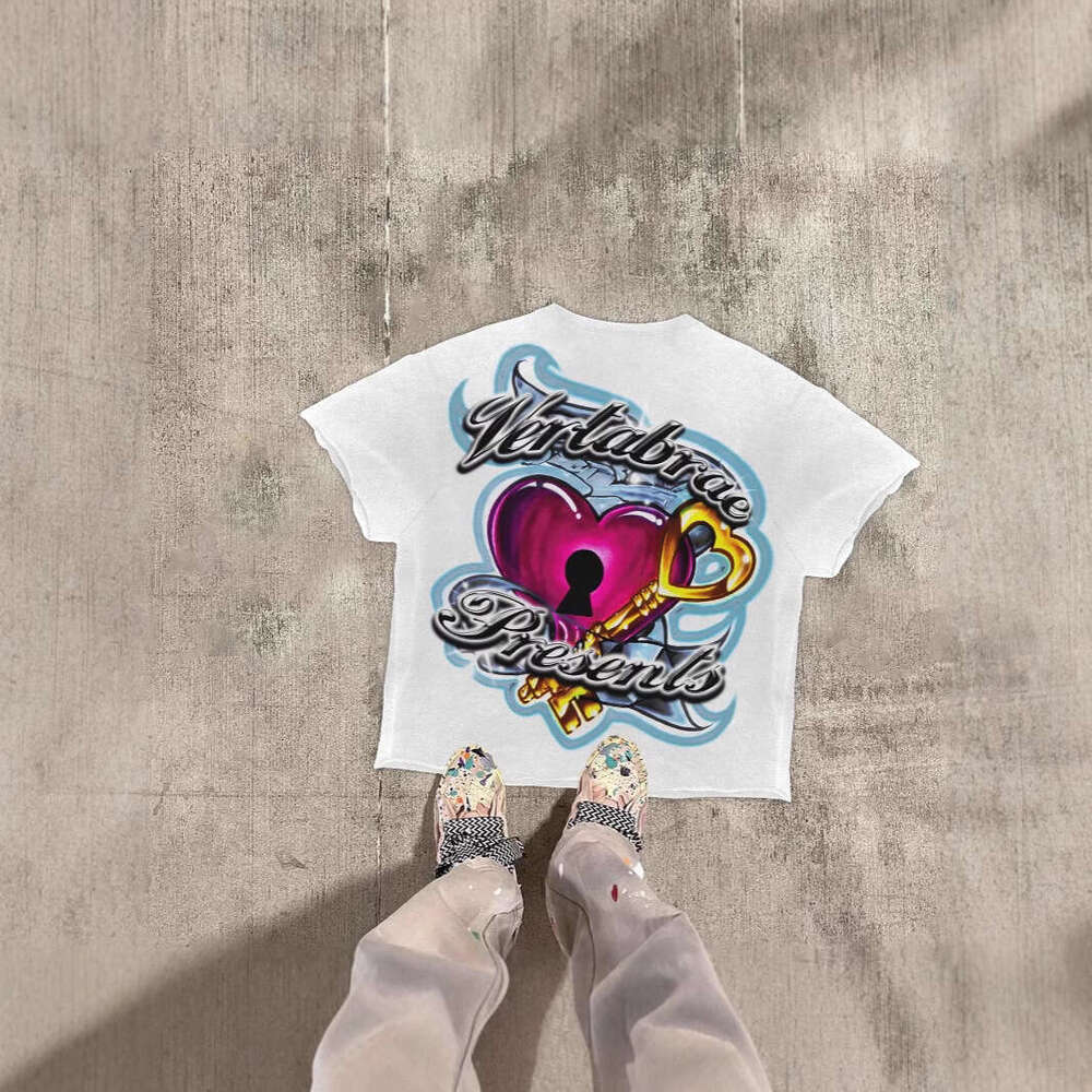 Creative design street hip-hop style character 3D three-dimensional pattern cotton 2025 spring top