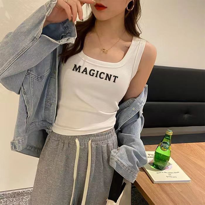 American Style Sports Suspender With Threaded Small Tank For Summer Hot Girls Pure Desire Sleeveless Tight Fit Slimming Effect Wearing On Top And Outs