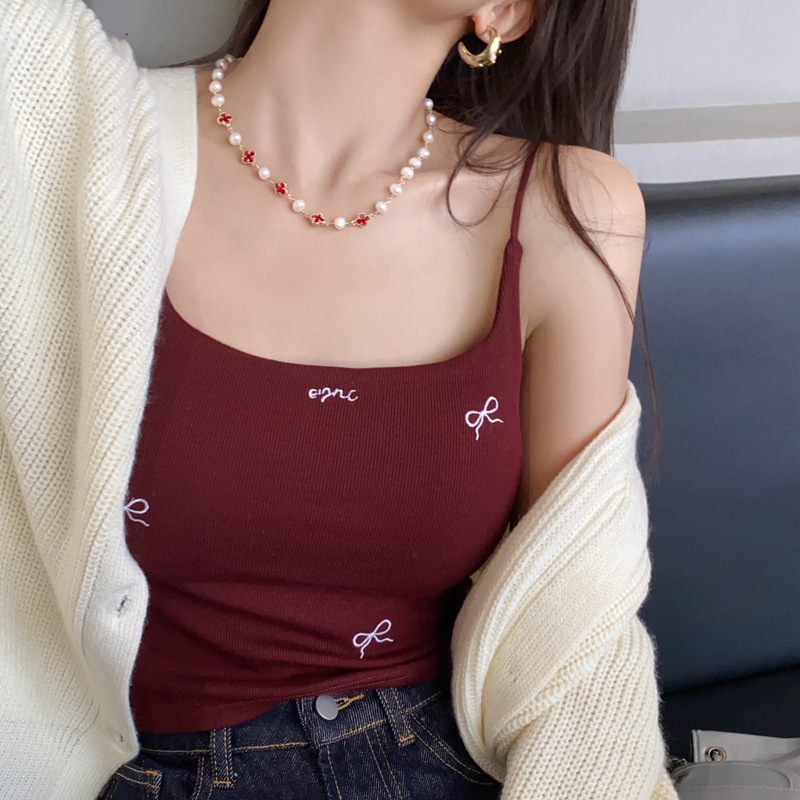 Butterfly Knot With Chest Cushion Vest Women's Inner Layer 2025 Autumn And Winter New Style Beautiful Back Base White Small Suspender Warm Top